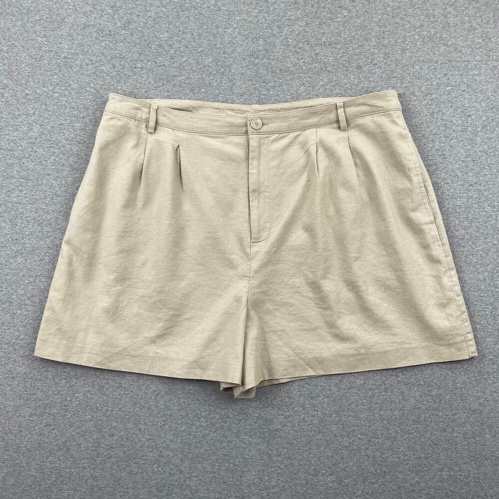 Open Edit Nordstrom Linen Blend Shorts Womens 16 Cream High Waist Pleated Preppy